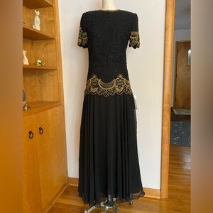 Brilliante by JA Sequin Black and Gold Silk Handmade Evening Gown